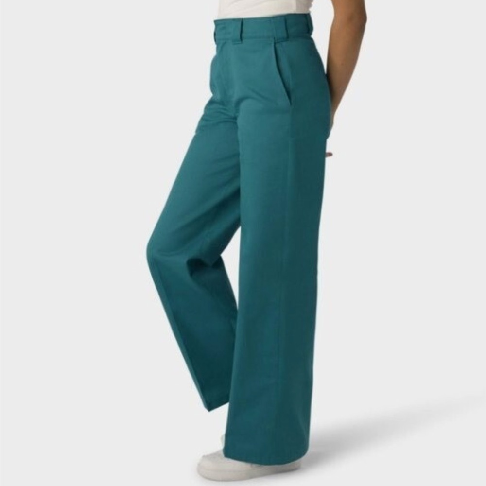 Dickies Women's Teal Wide Leg Pants - Picture 3 of 12